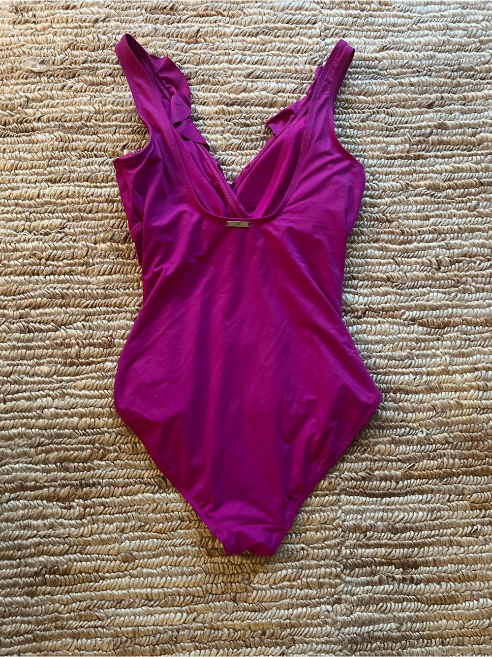 Lauren Ralph Lauren Fuchsia Ruffle V-Neck One-Piece Swimsuit Sz 12 - Picture 6 of 6